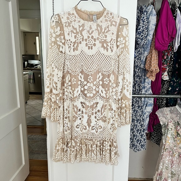 Needle & Thread Snowdrop Mini Dress - Beige - Picture 8 of 8